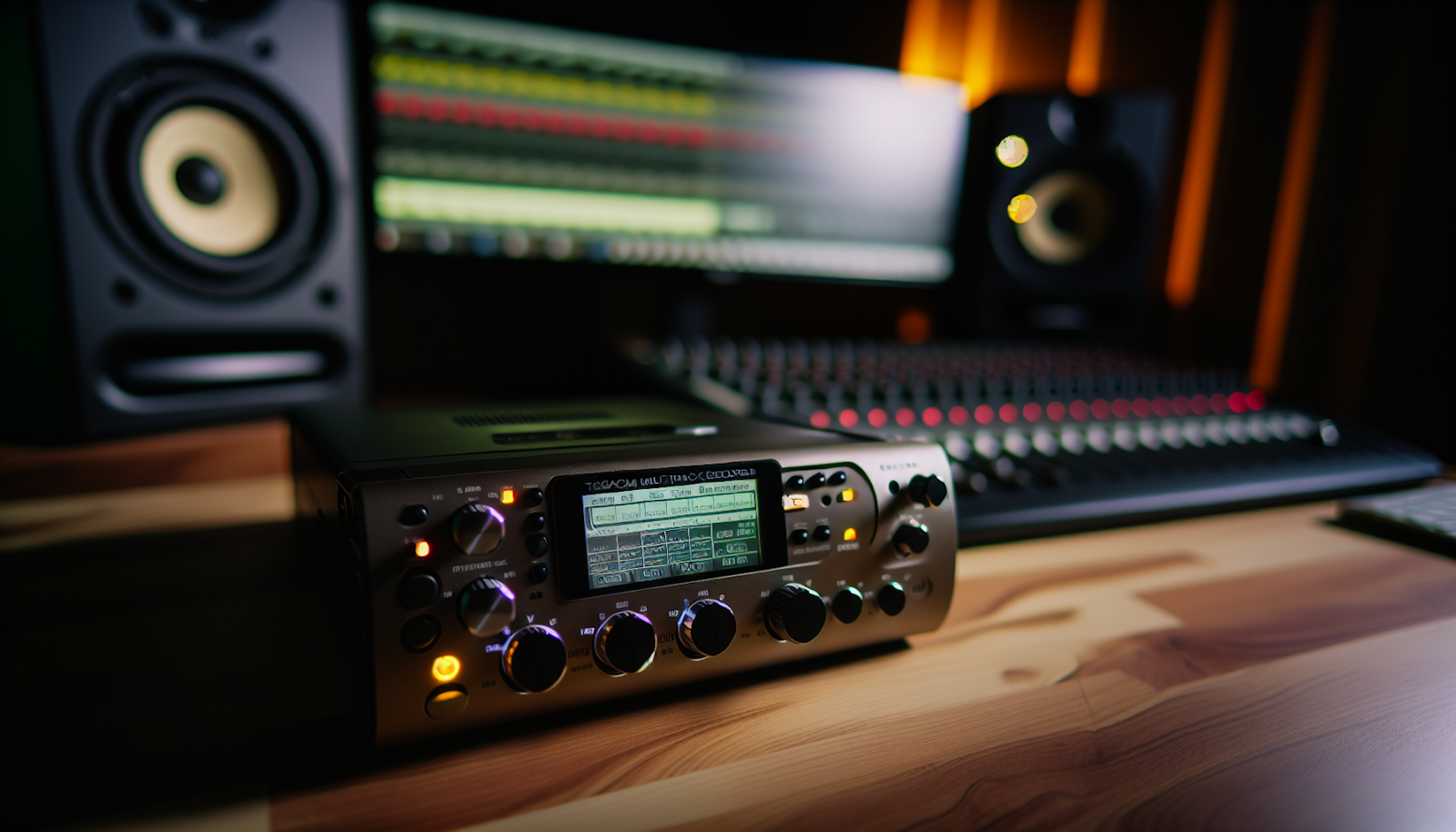 Professional Tascam multitrack recorder in a studio setup