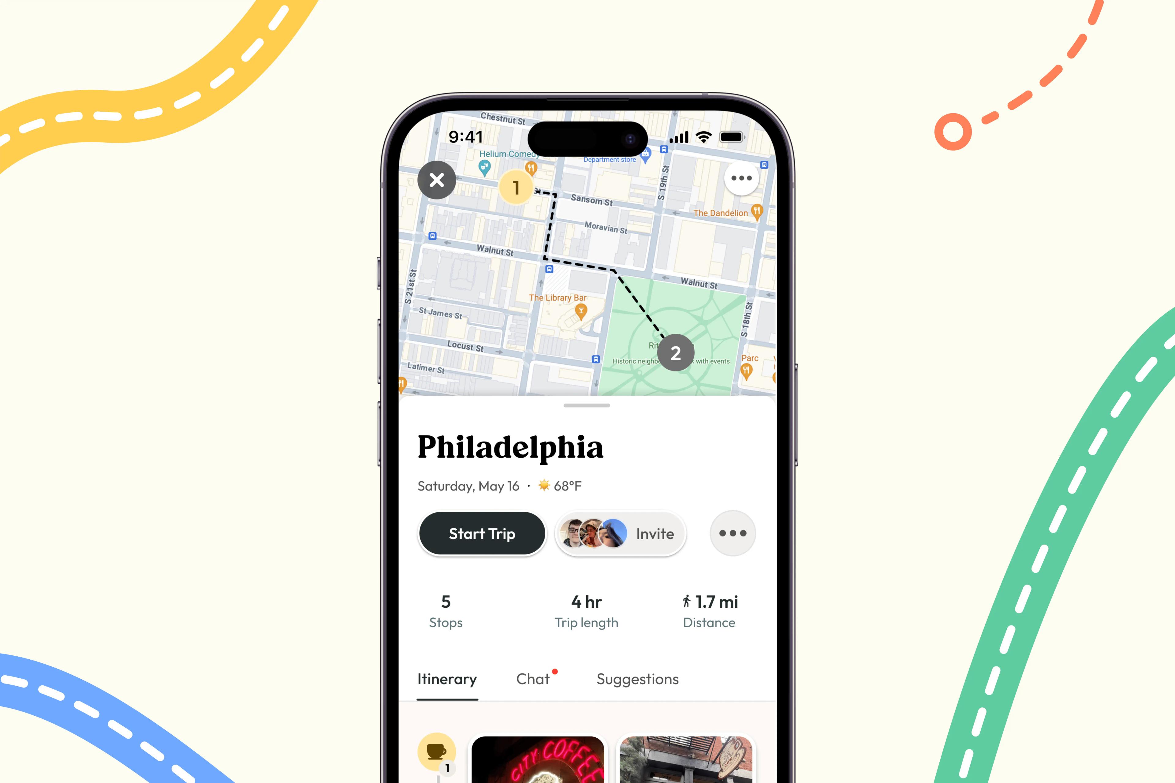 Trip itinerary map and detail view