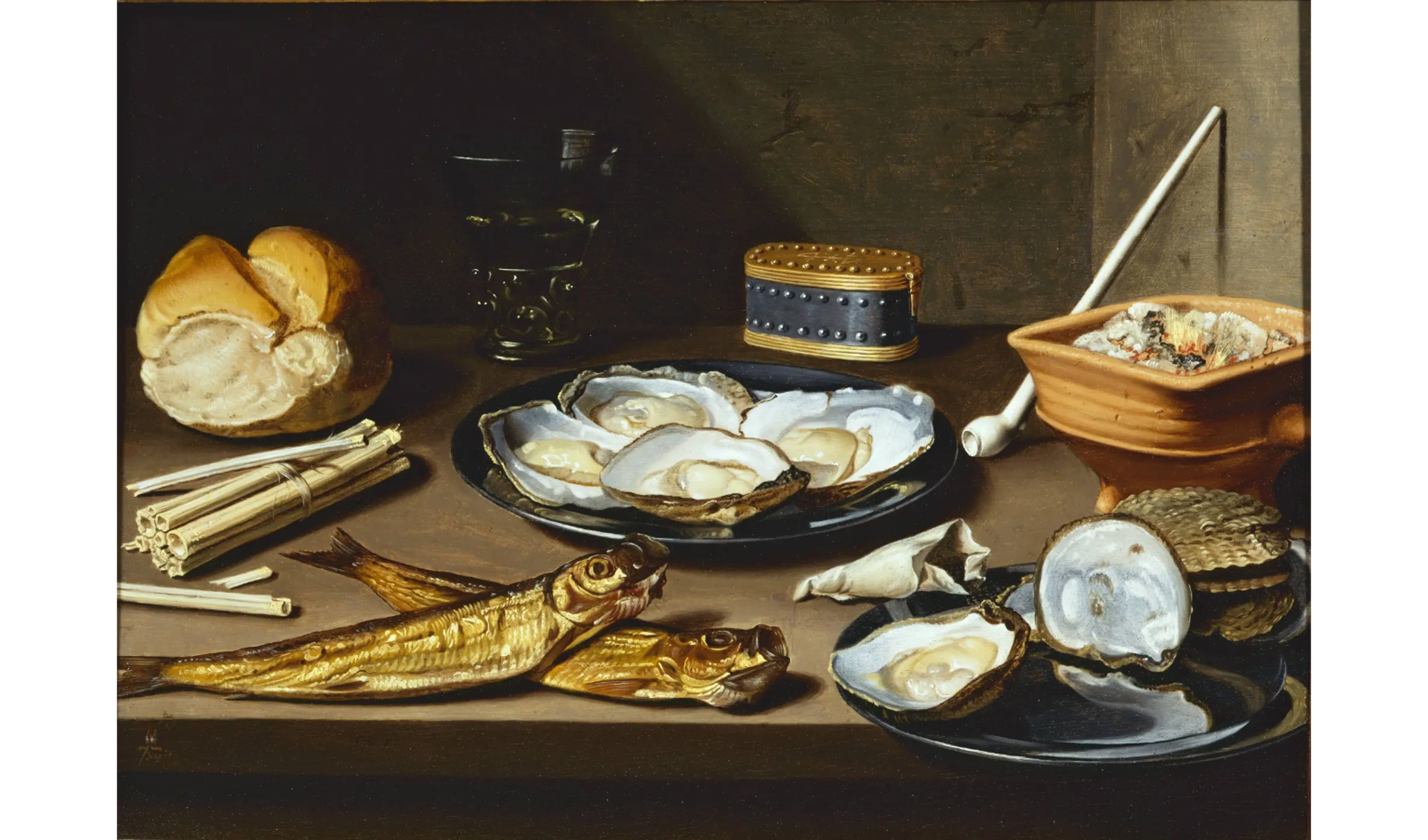 Floris Gerritsz van Schooten_Stilleven met haring, oesters en rookwaren