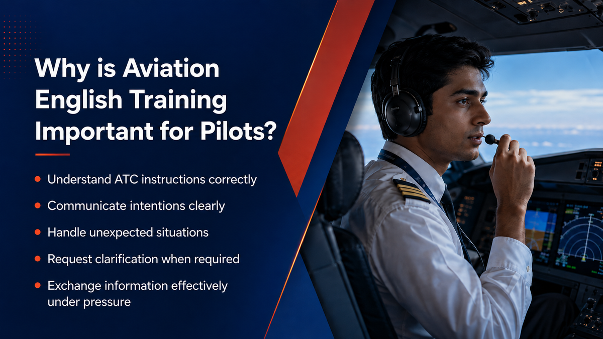 Pilot communicating with ATC during aviation English training