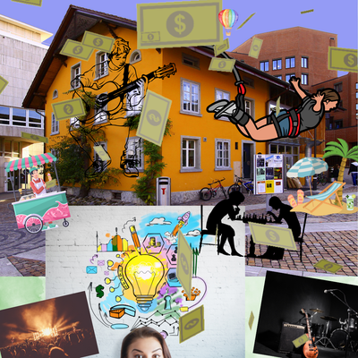 Jugendhaus umgeben von allen möglichen Ideen