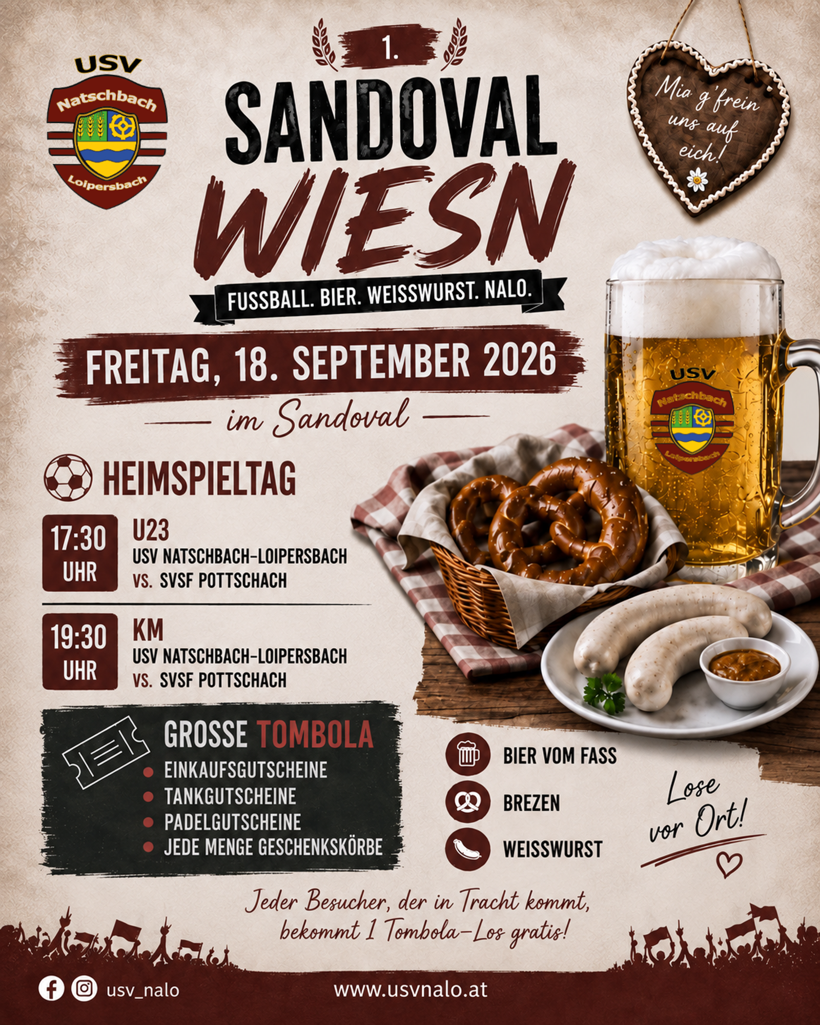 Sandoval Wiesn mit Bier, Brezen und Weißwurst am 18. September 2026 in Natschbach-Loipersbach