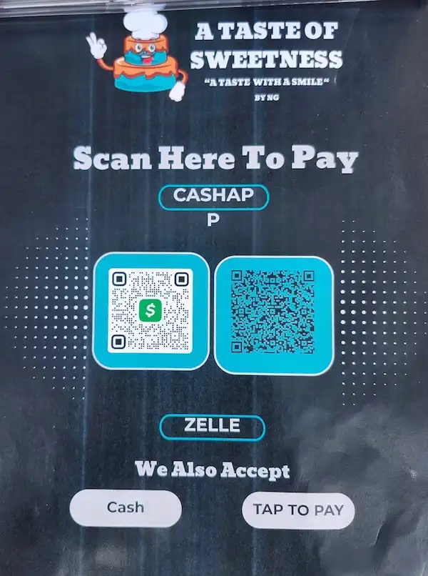 Taste of Sweetness accepts Cash App and Zelle