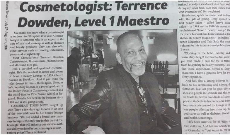 Newspaper feature on Terrence Dowden, owner of Level 1 Beauty Lounge