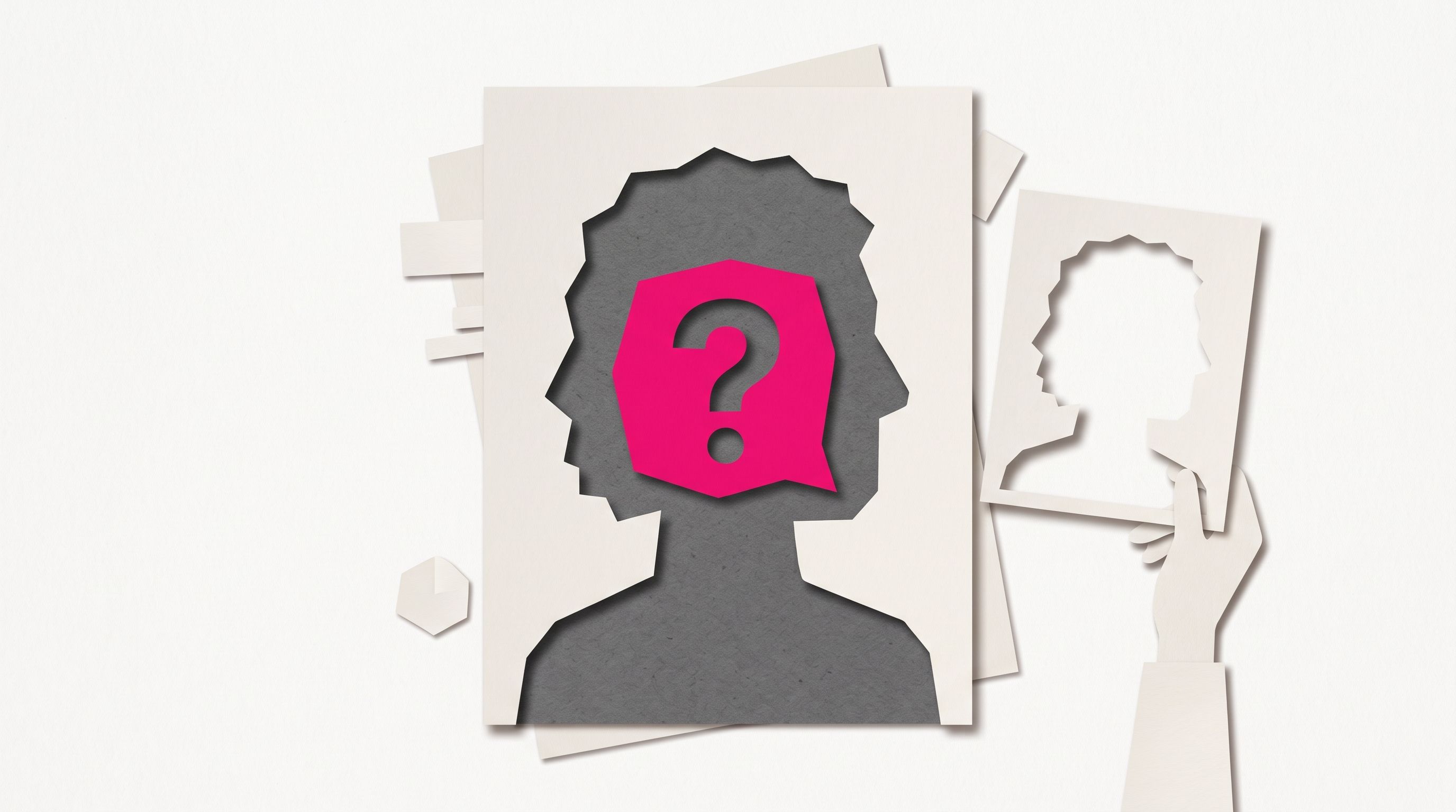 A row of paper cards shaped like different buyers, with one card lifted and matched to an identical outline beside it