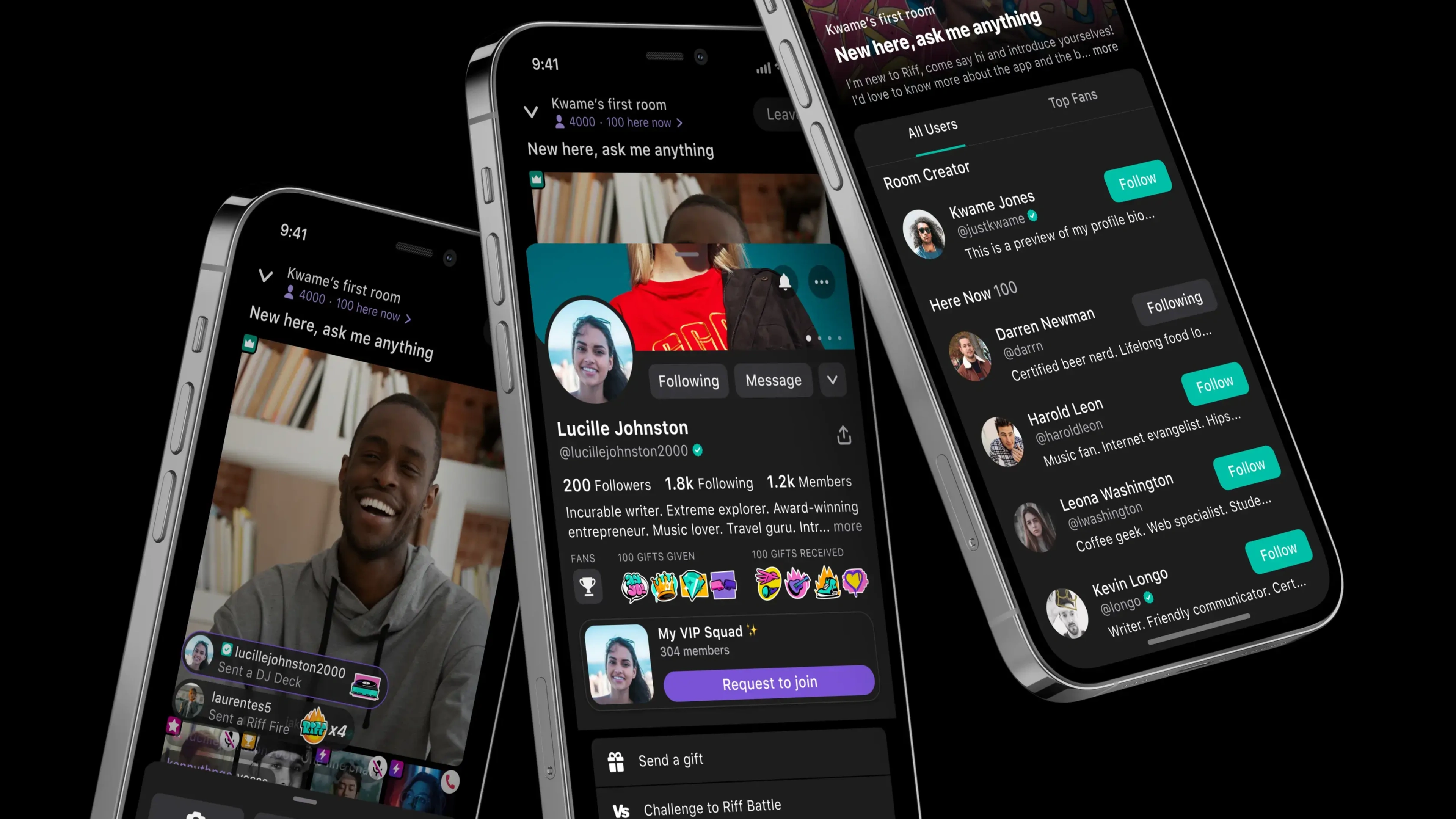 Riff room video call UI and UX mobile app design 