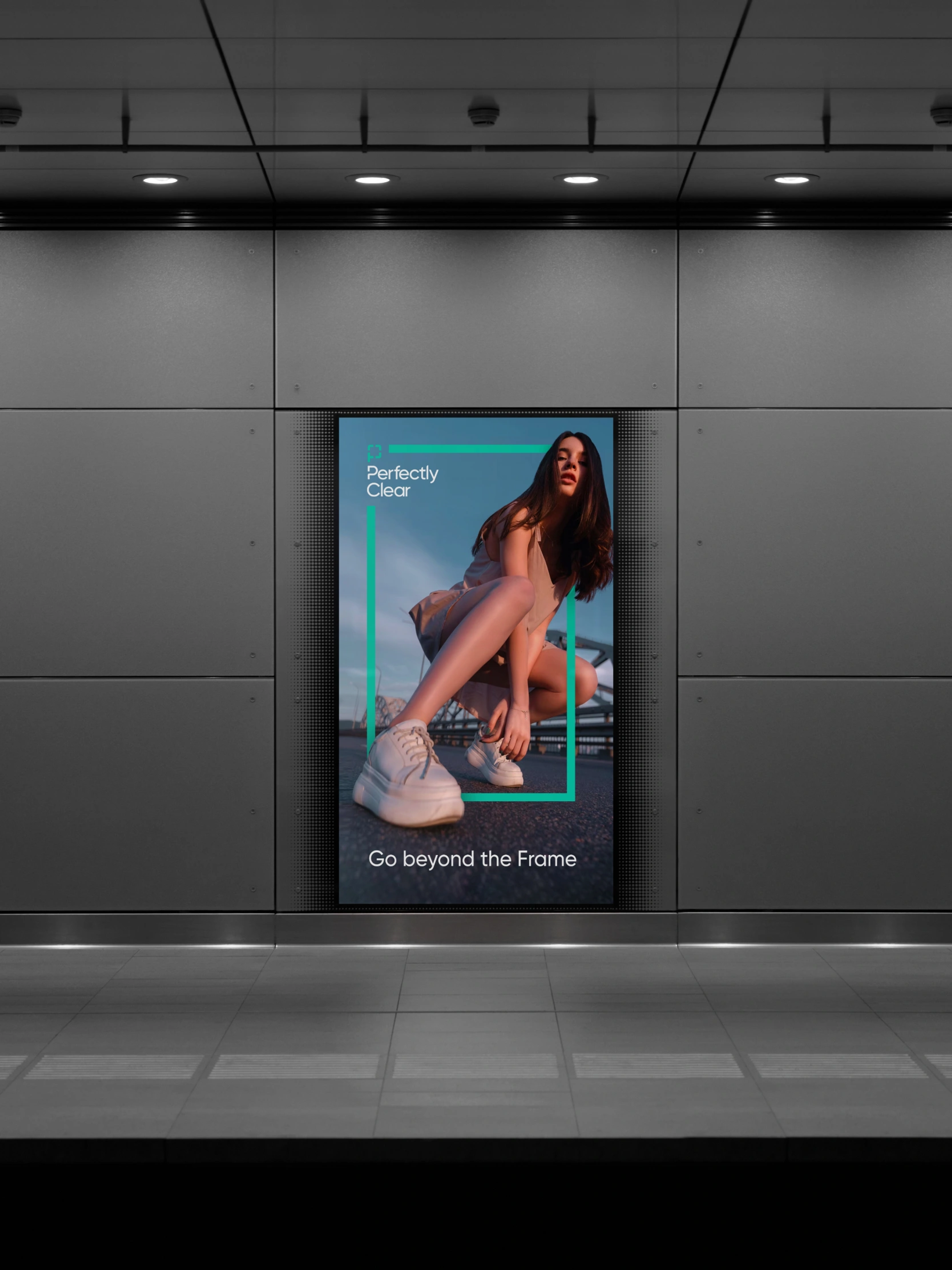 Perfectly Clear train station poster advert "Go beyond the frame"