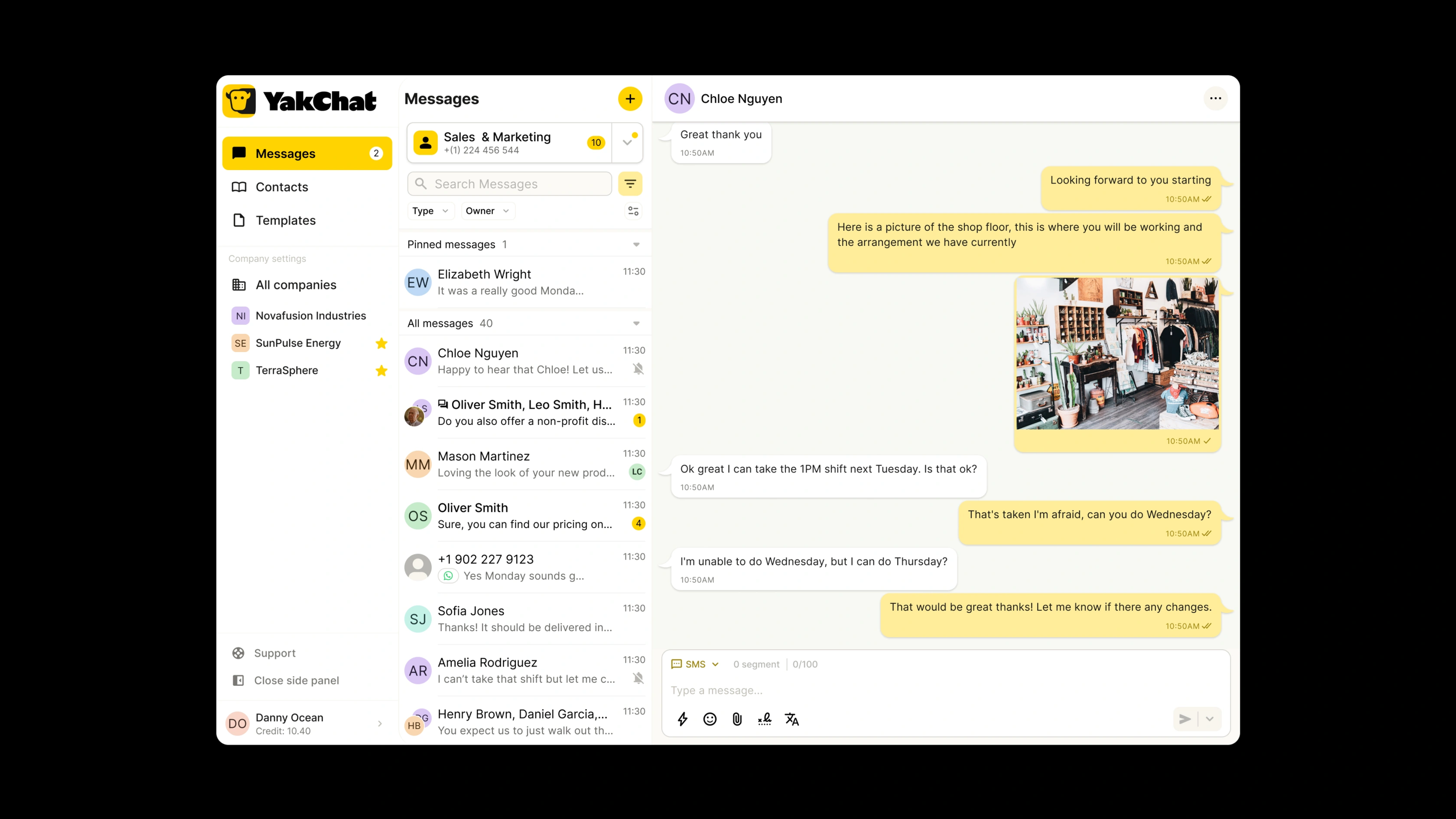 YakChat messaging app UI/UX