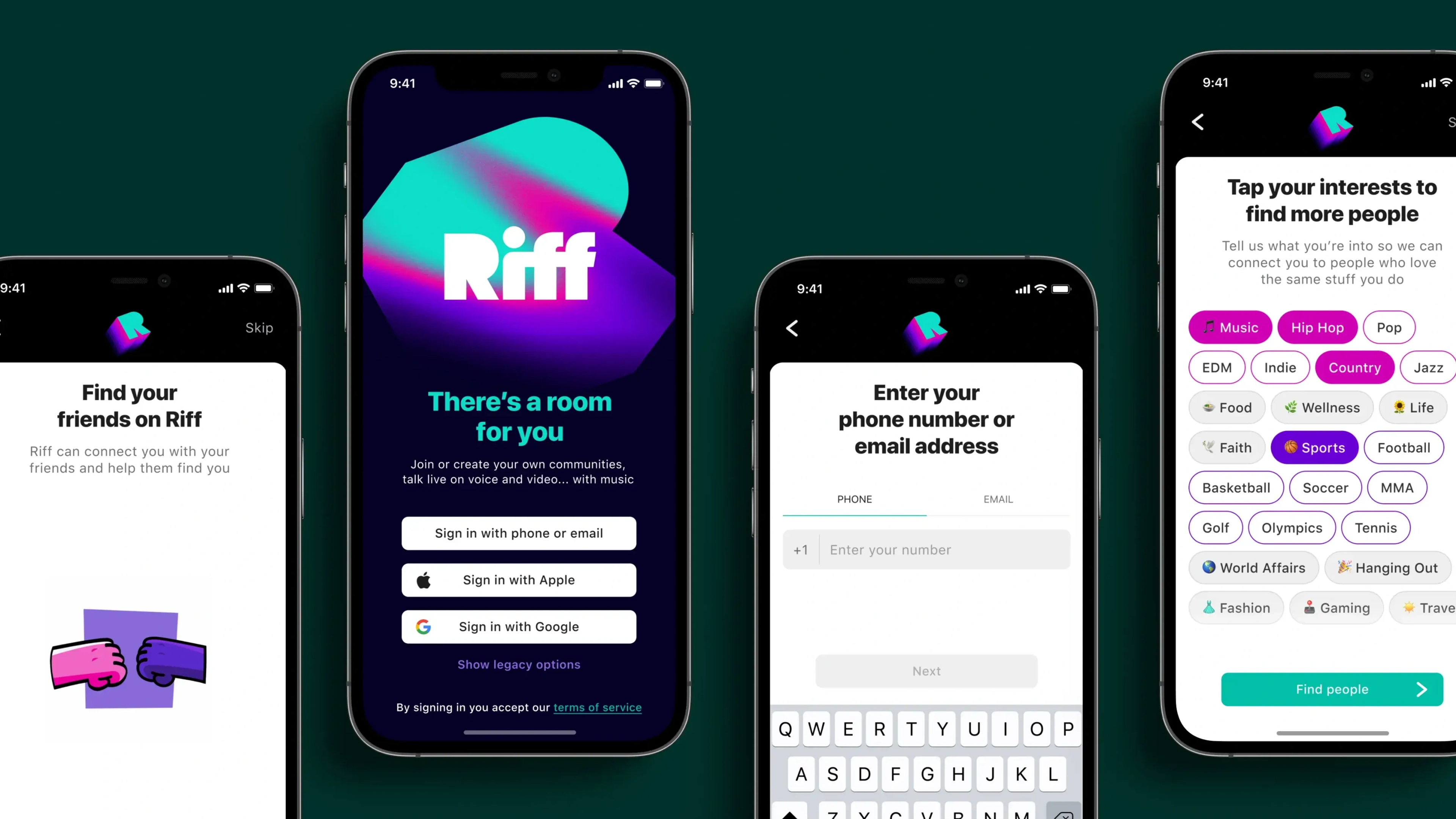 Riff onboarding UI and UX mobile app design 