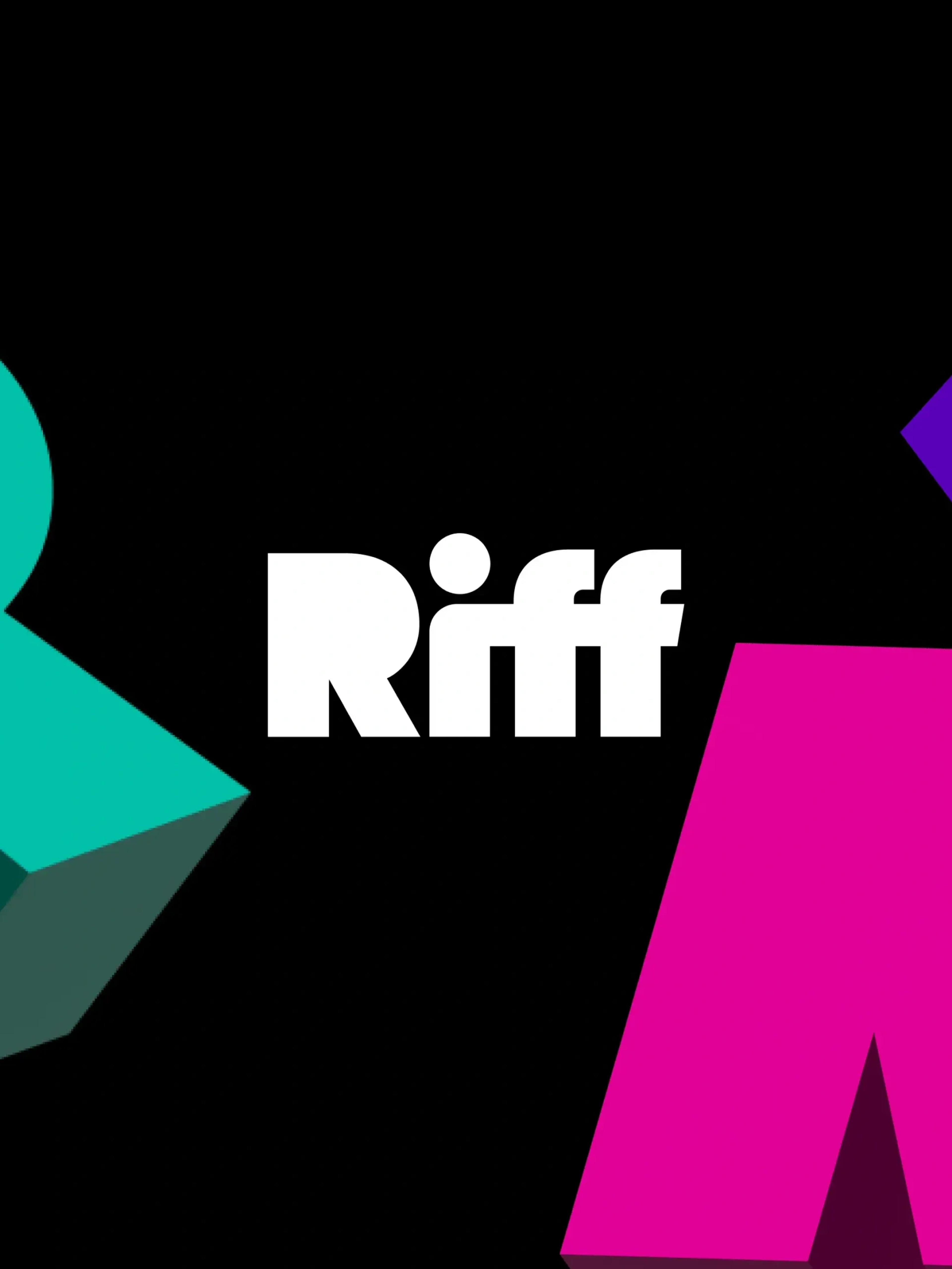 Riff logo with floating 3D symbols