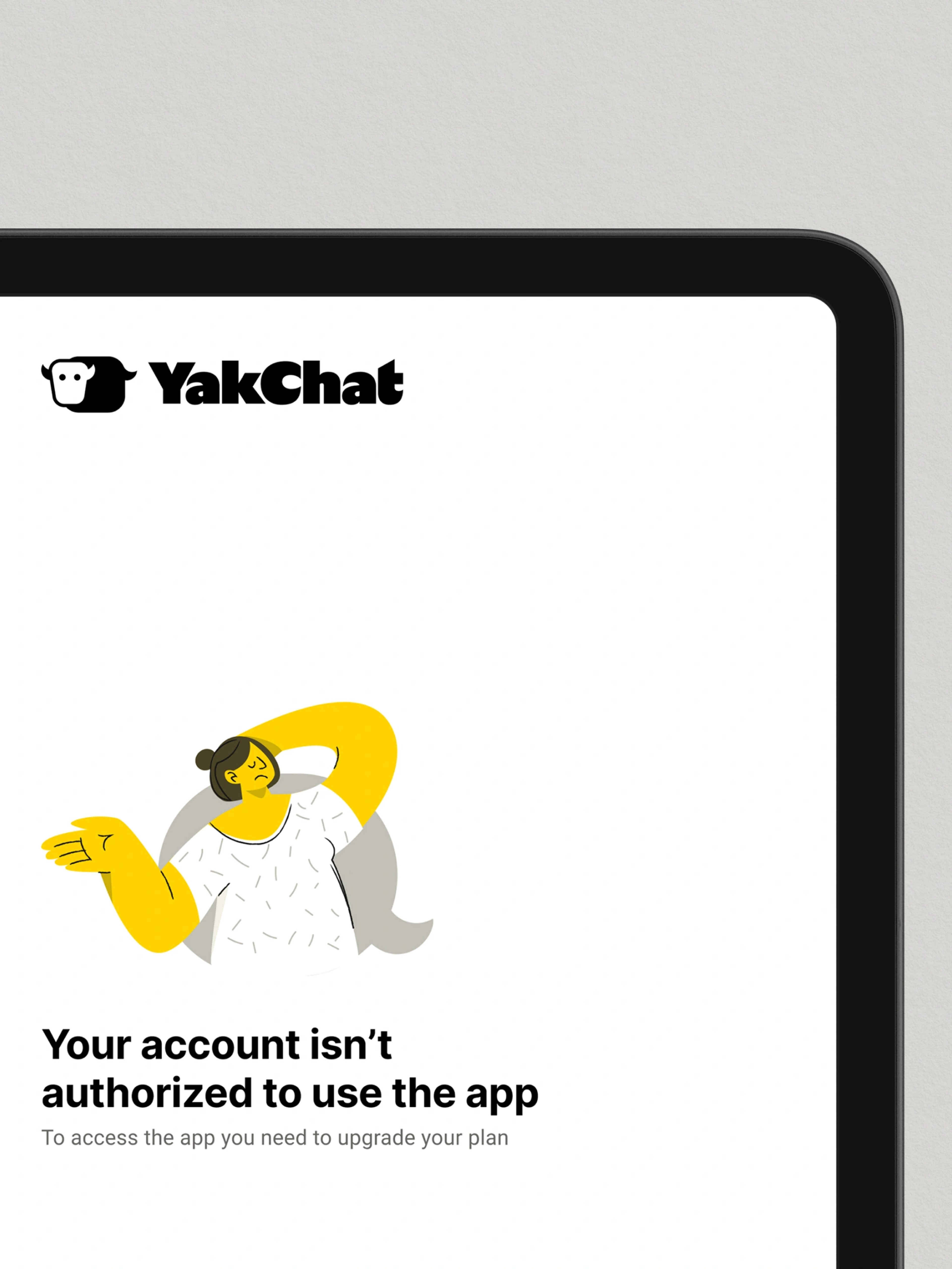 YakChat UI/UX auth error iPad