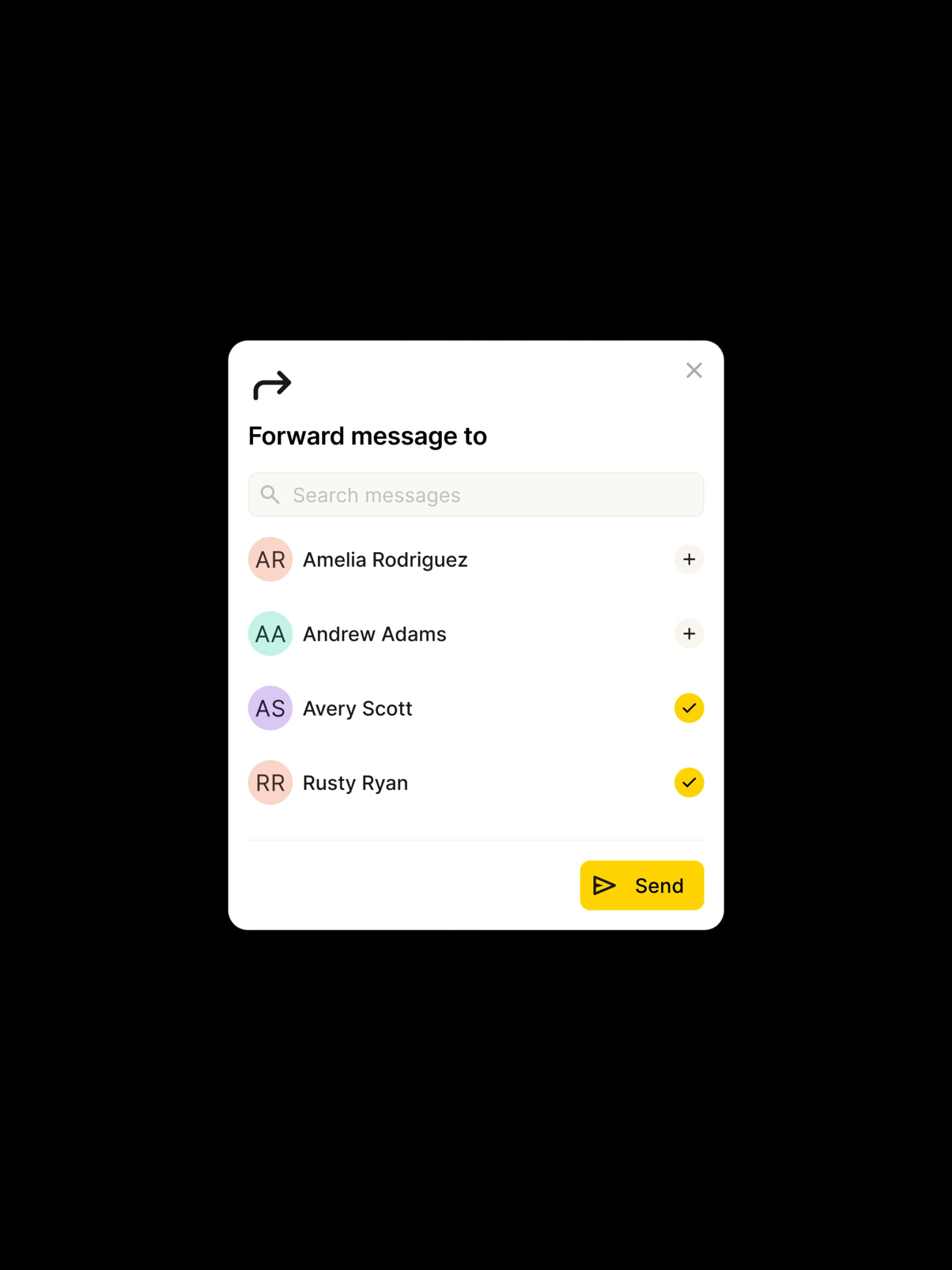 YakChat UI example forward modal