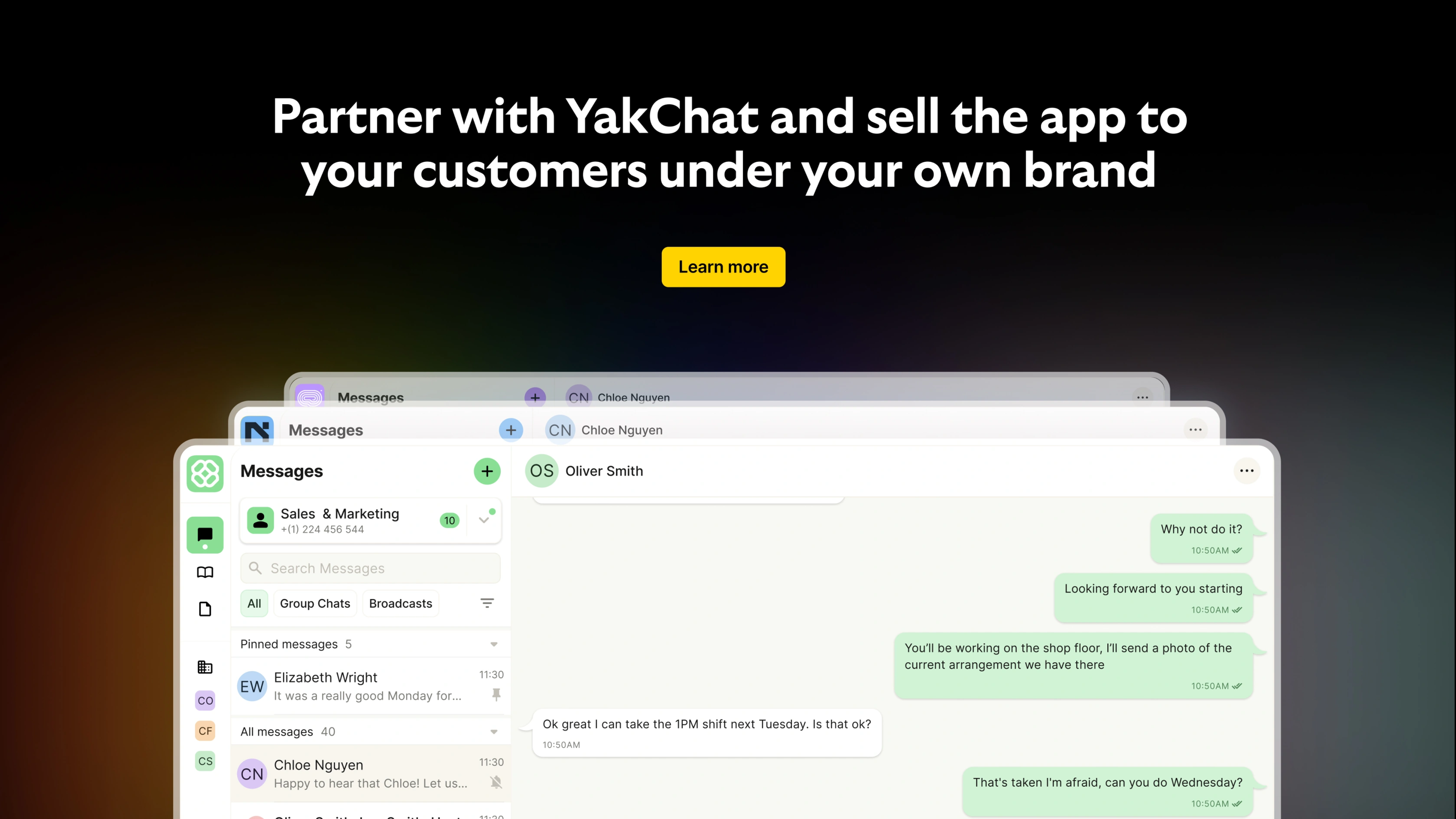YakChat website design whitelabel