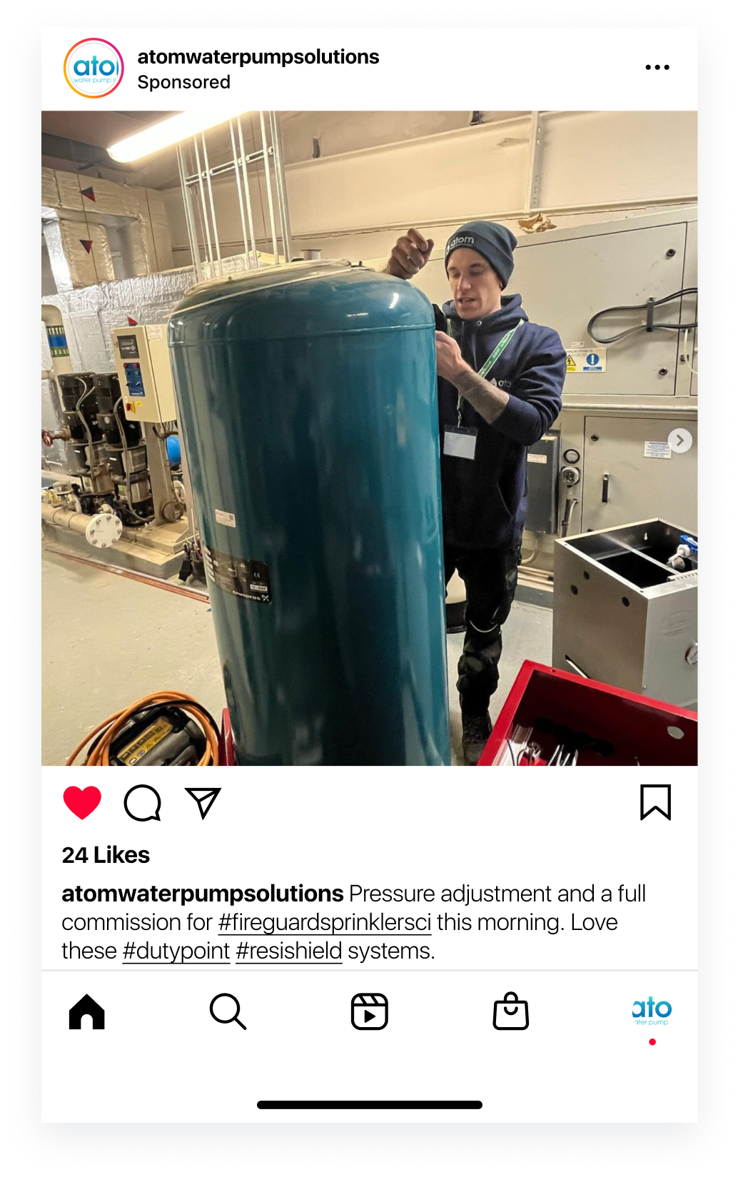 Atom team in stalling a pump on Instagram