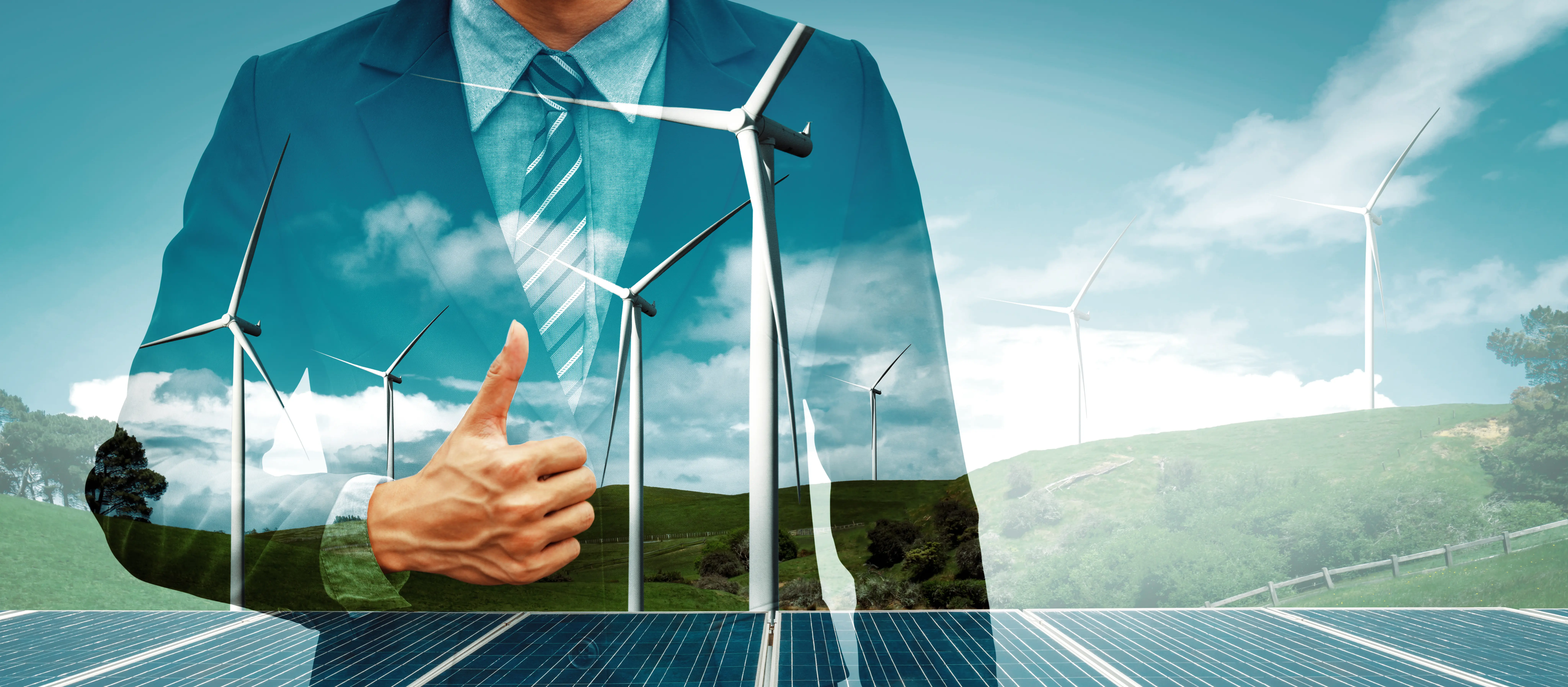 Solar panels and wind turbines renewable energy