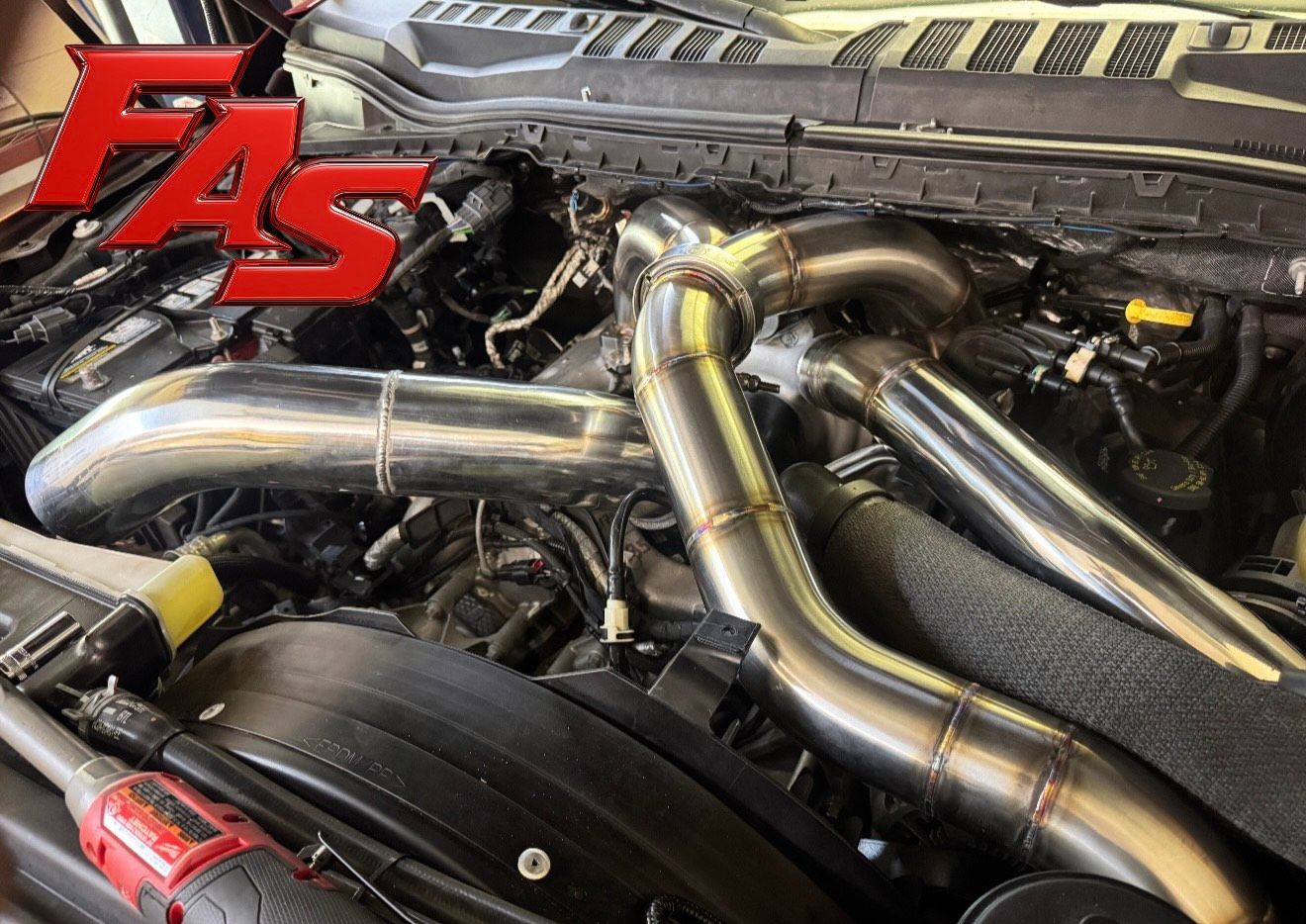Hand-fabricated stainless steel piping kit with TIG welds and V-Band clamps for 2020+ 6.7L Ford Powerstroke