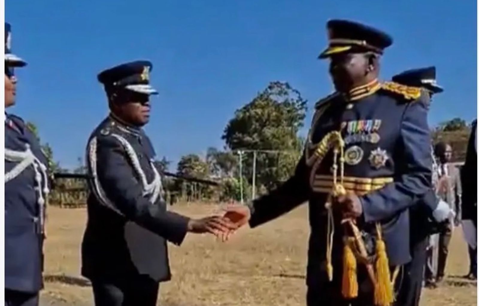 Senior police officers at Kiganjo for a dress rehearsal of the graduation ceremony on Thursday 