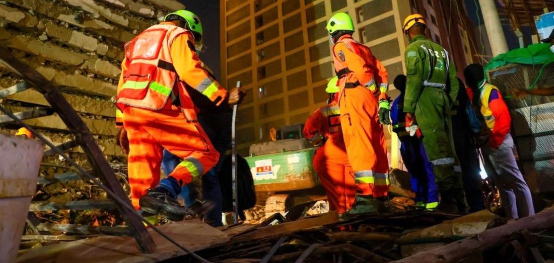Kenya Red Cross rescue team at the collapsed Eastleigh building on October 24, 2026: Another building collapsed in Nairobi on October 23, 2026 with credible fears of fatalities among trapped victims