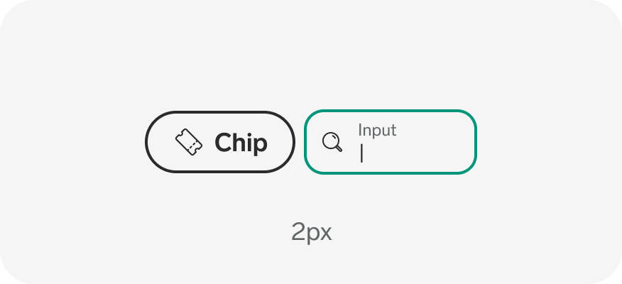 A chip with hover state and an input with focus state showing 2 pixel outline.
