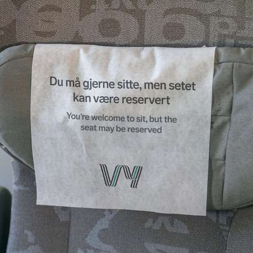 Antimak med info om at setet kan være reservert