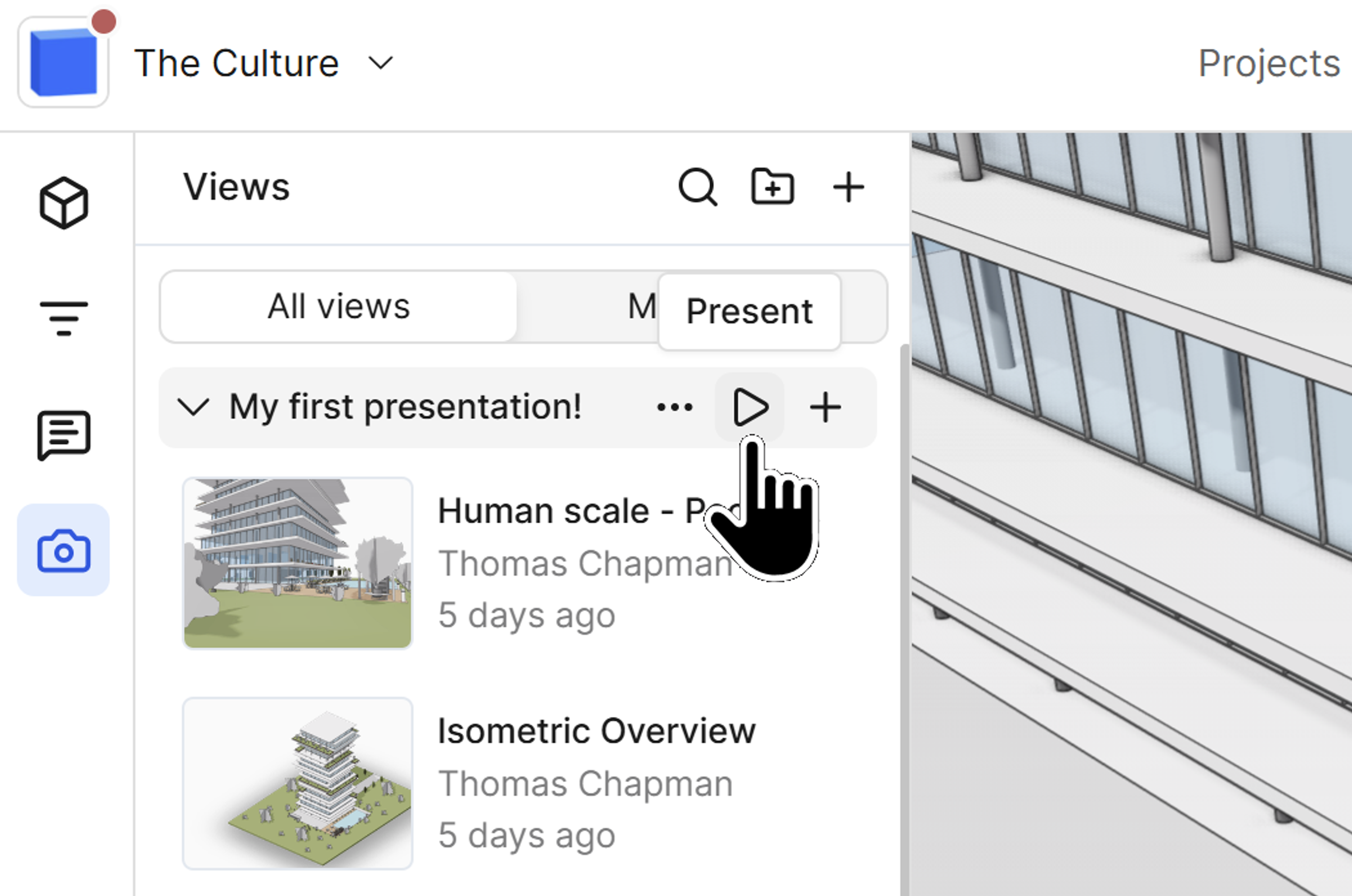The present button can be found on the group title bar