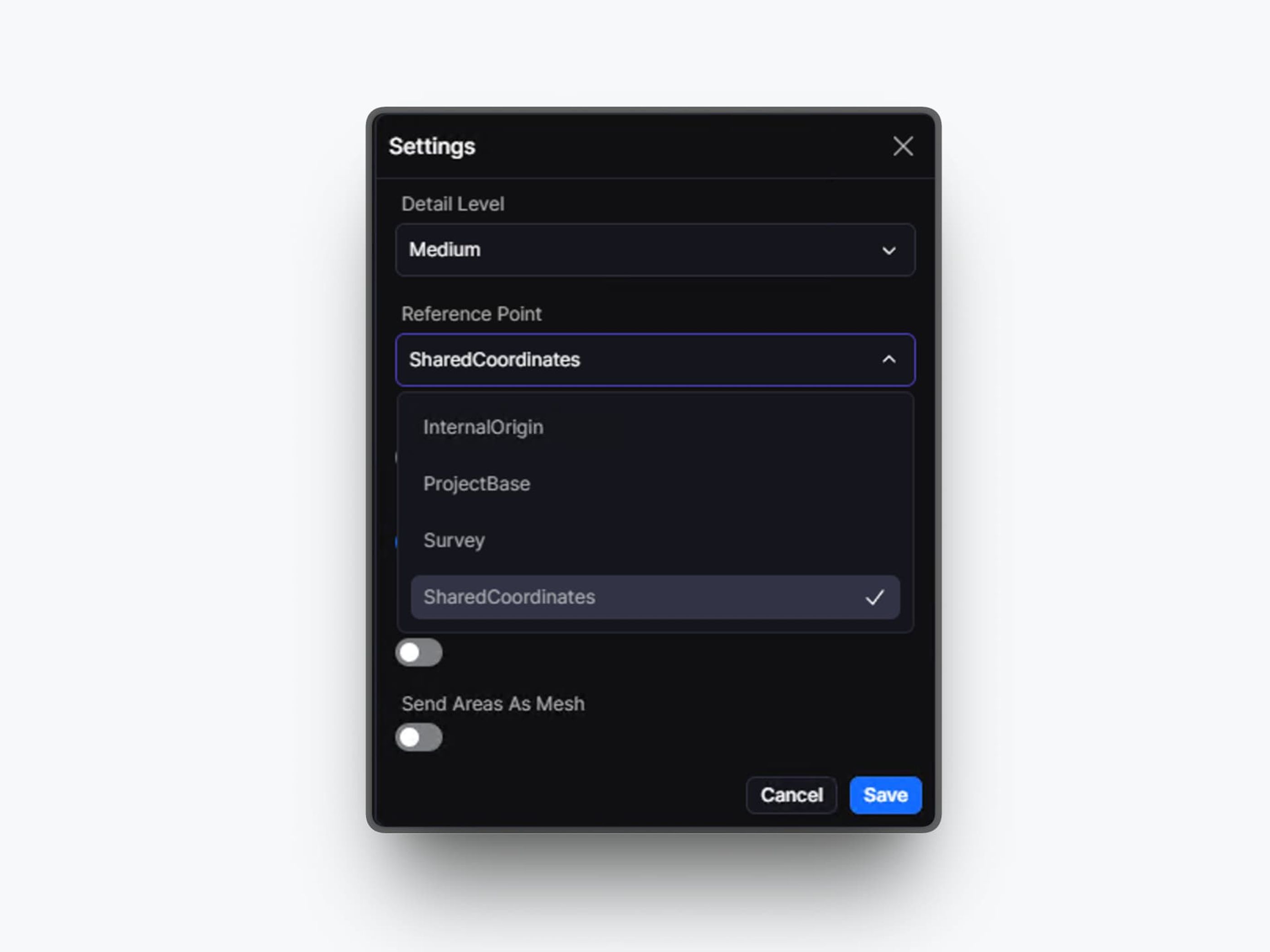 Shared Coordinates can now be used as a reference point, allowing models to align correctly using survey point transforms and true north rotation.