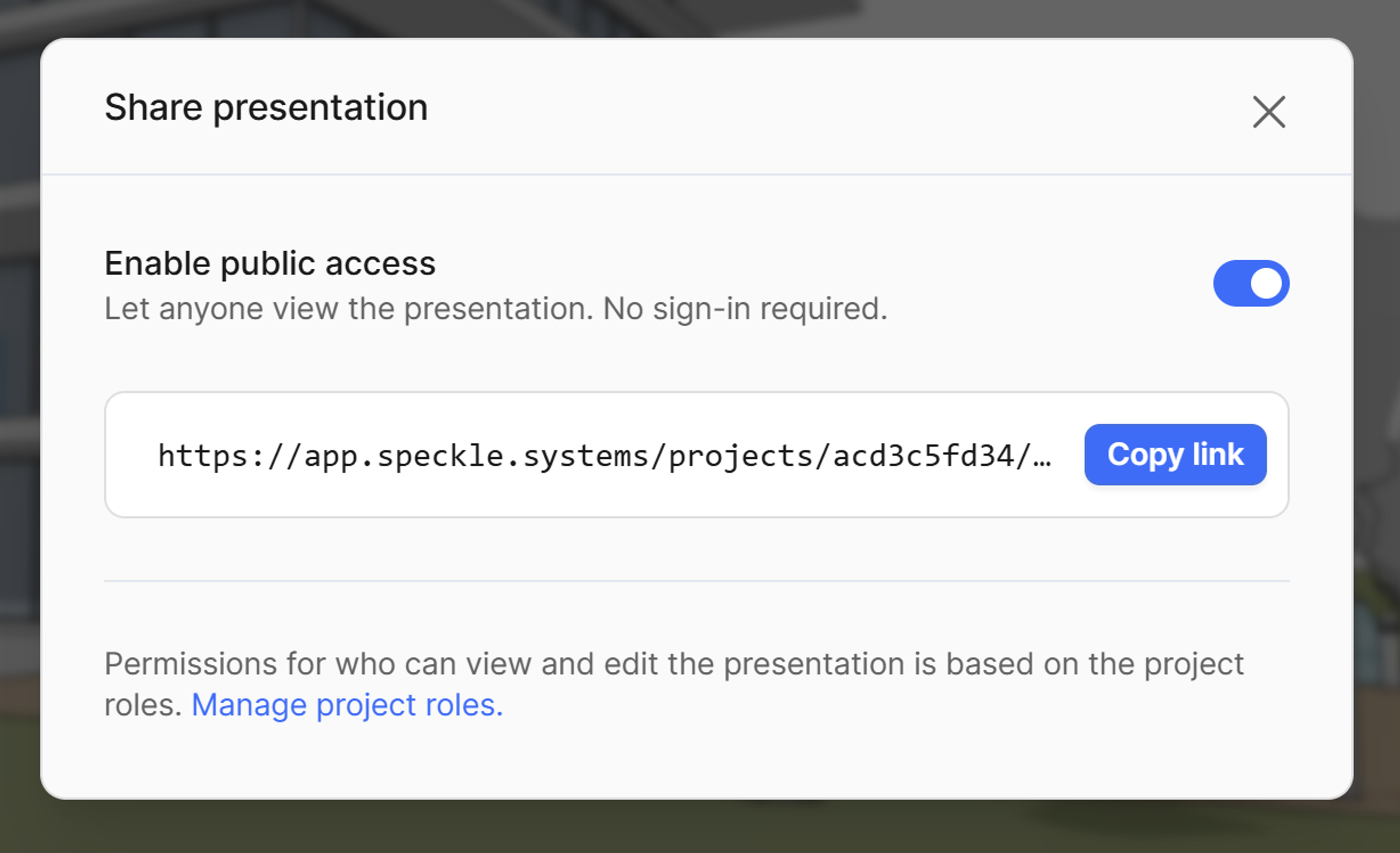 Share presentation menu