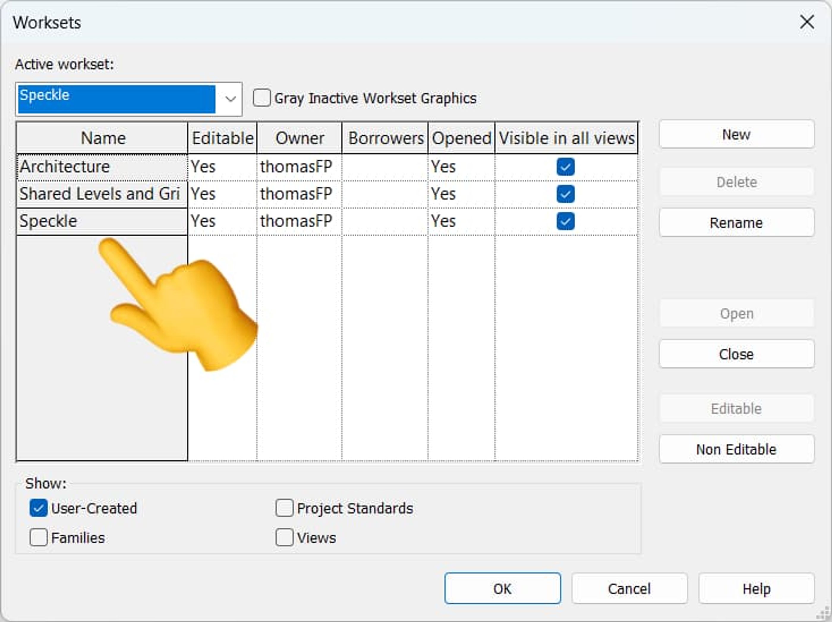 Create a dedicated Speckle Workset