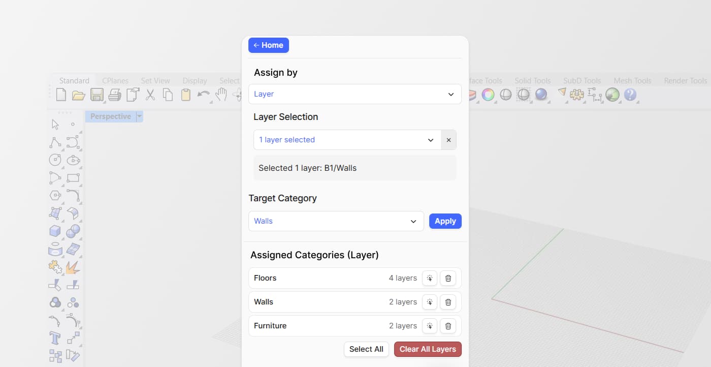 Assign BIM categories in Rhino with Speckle