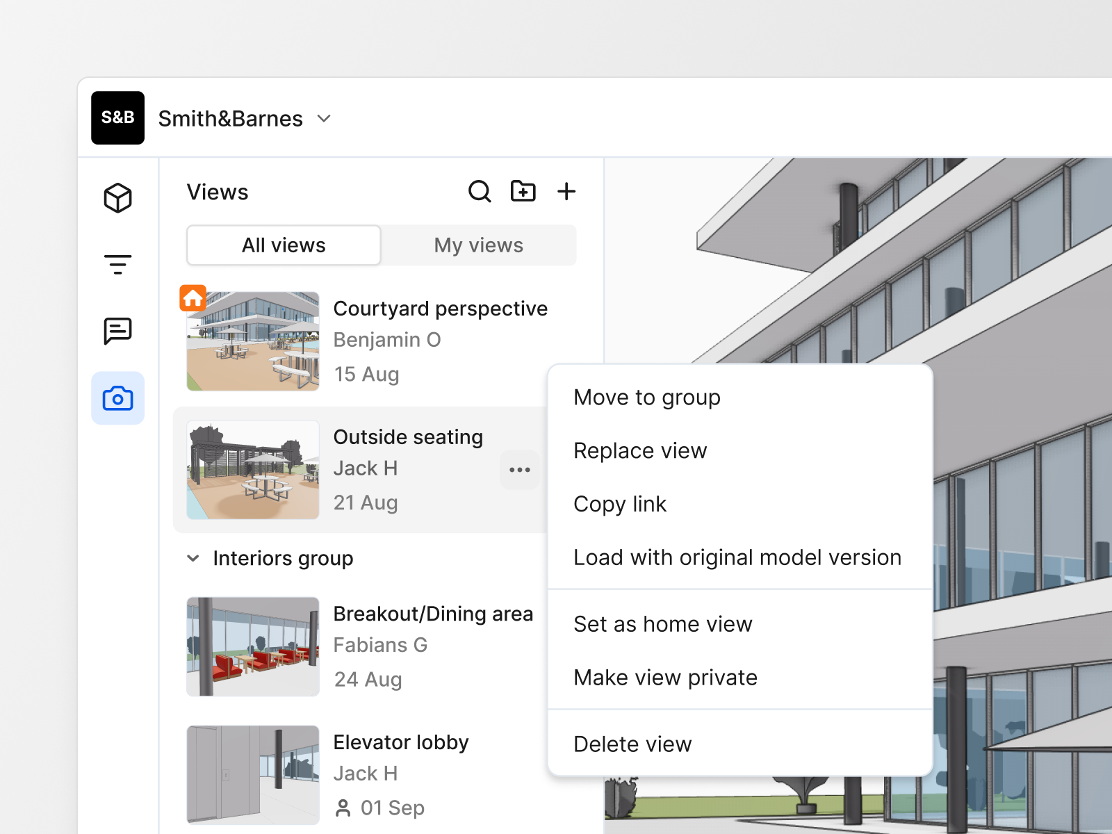Save views in the Speckle web viewer