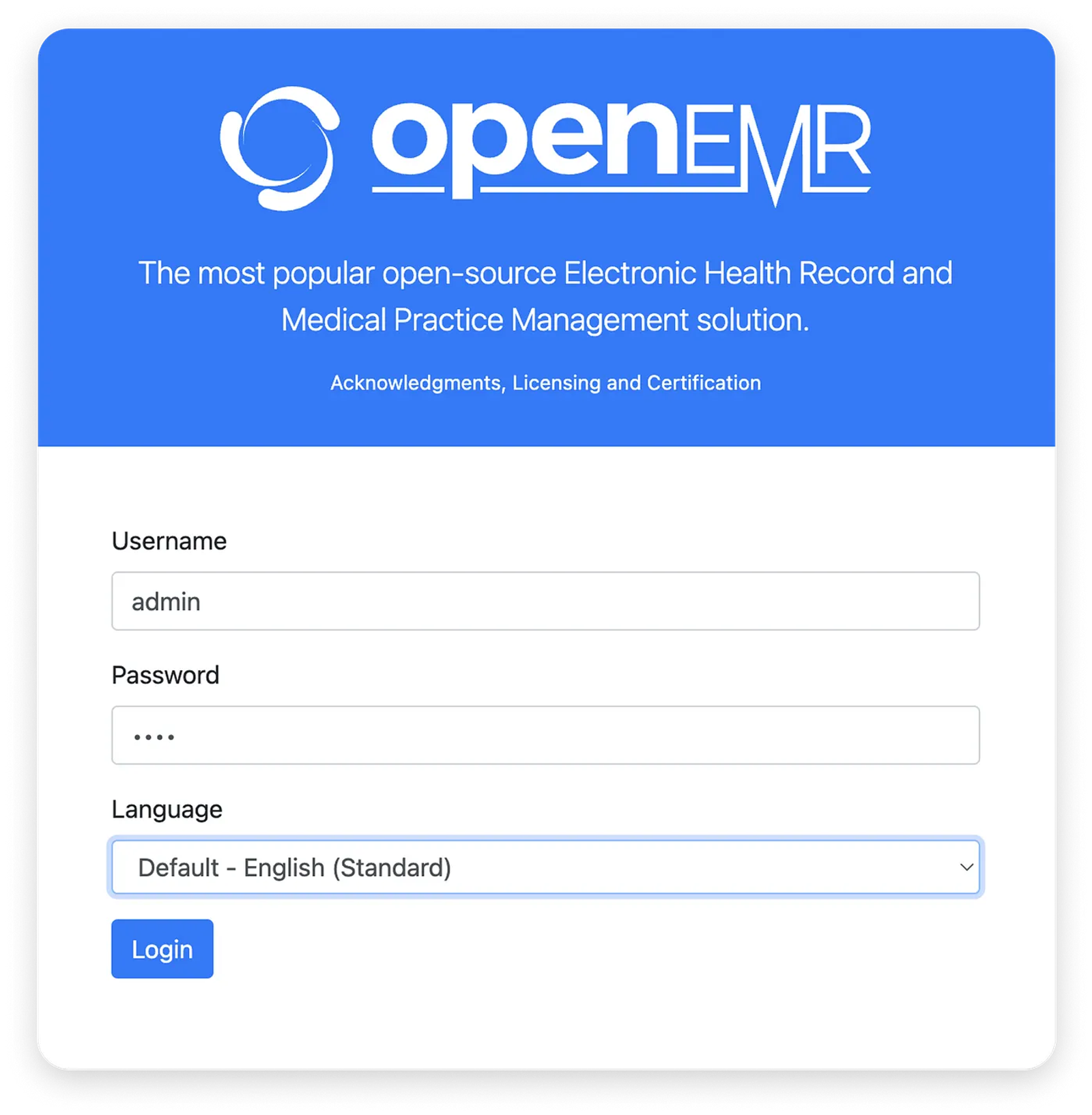 Medical dashboard login interface