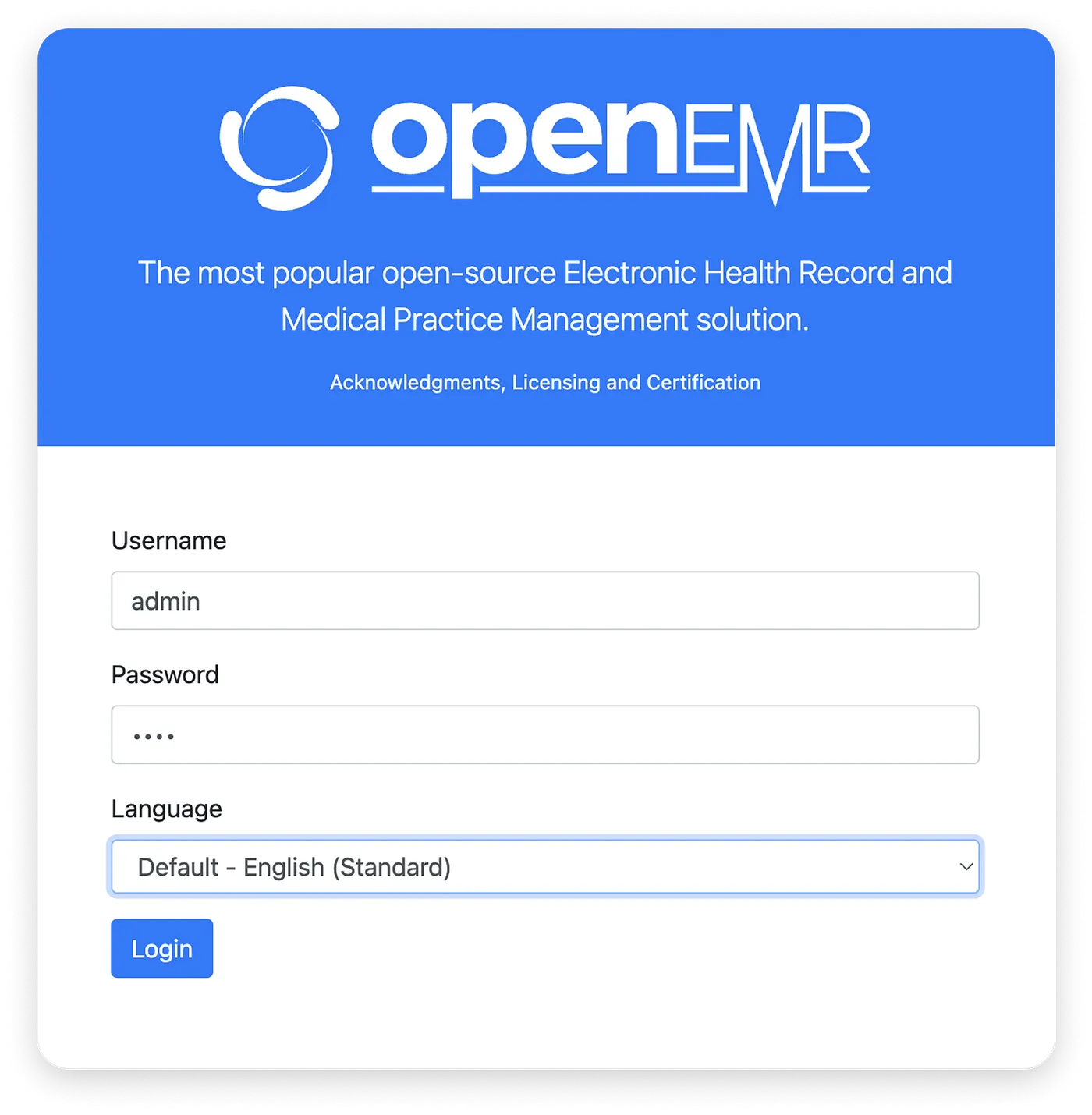 Medical dashboard login interface