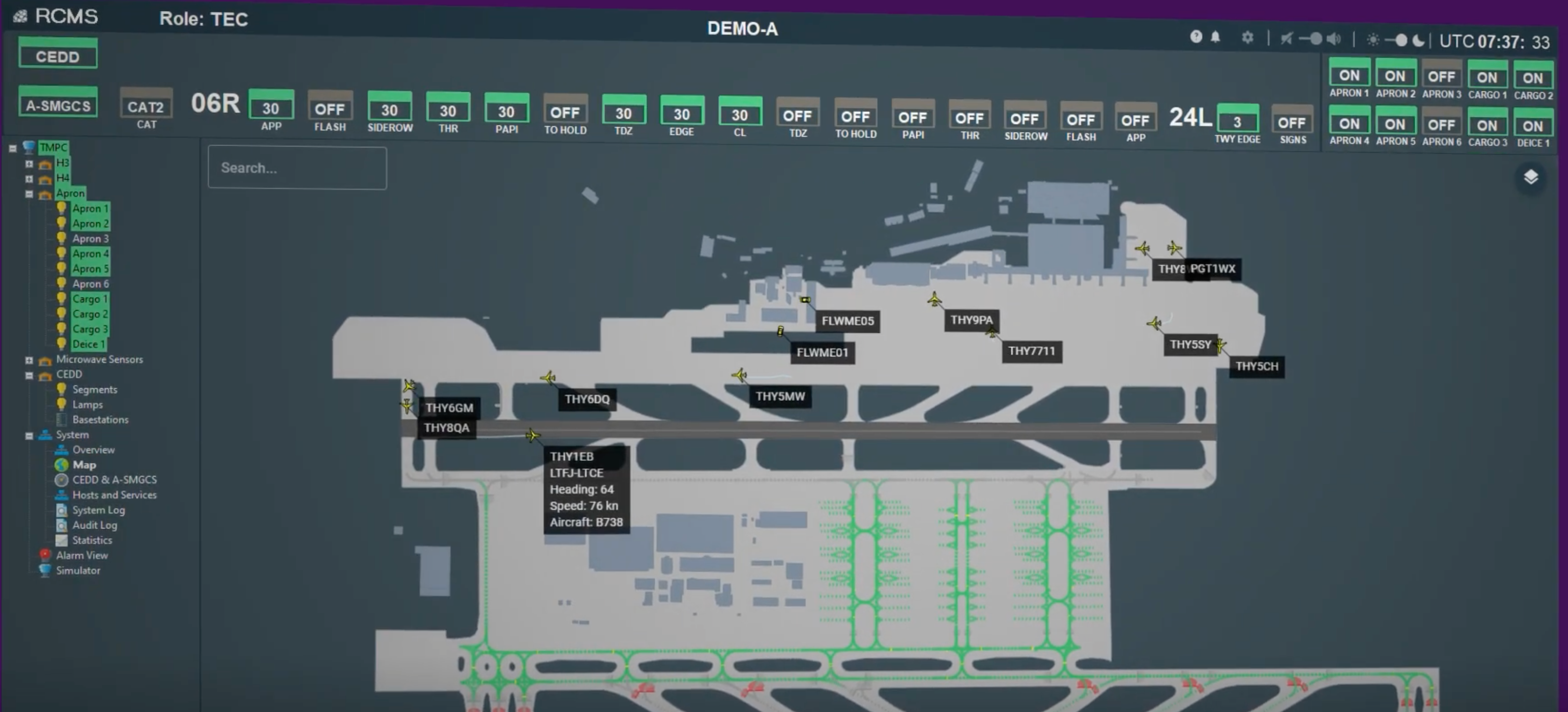 Screenshot of UX UI for Airtraffic control interface
