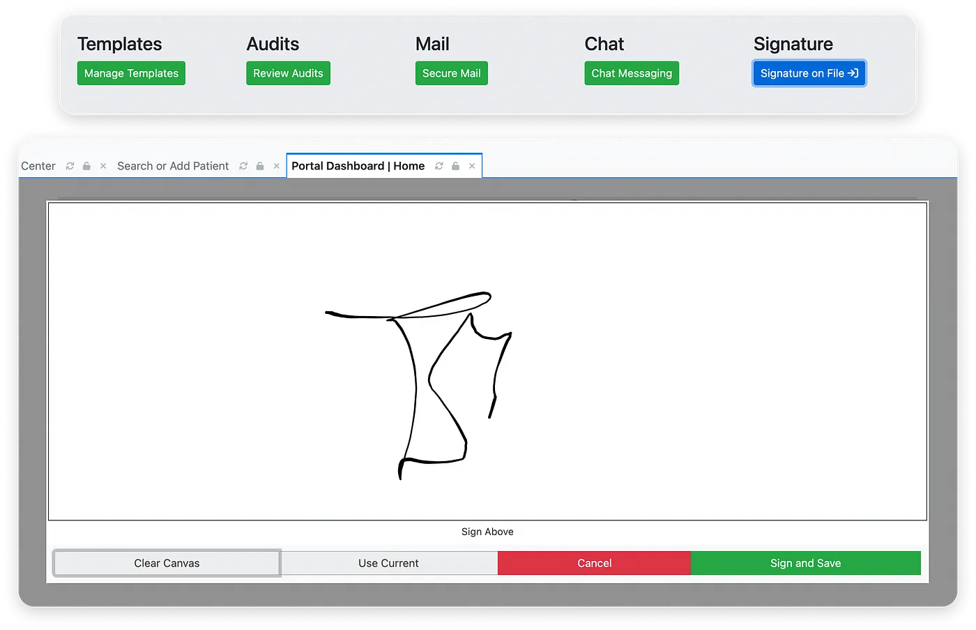 Signature in medical dashboard
