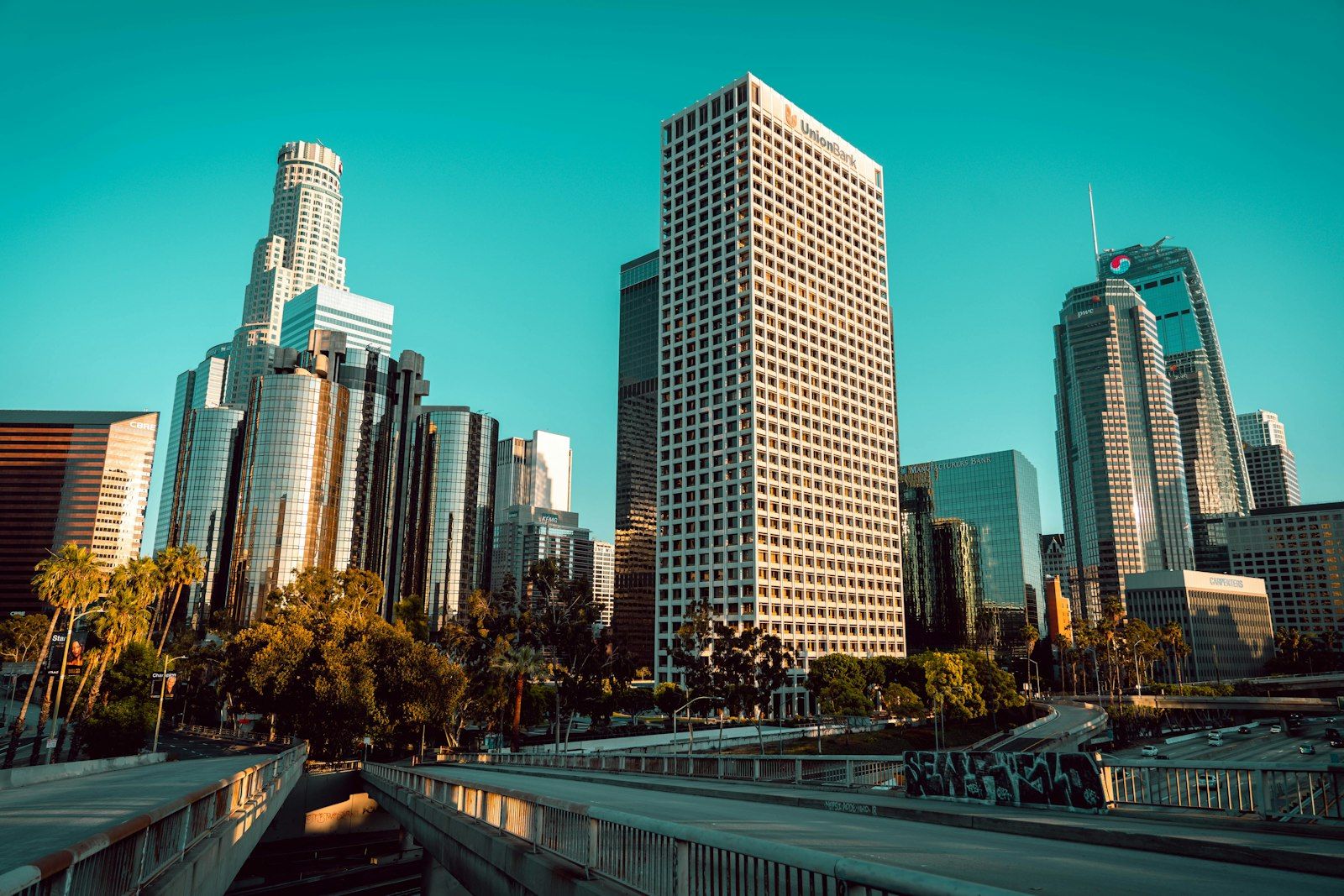 City skyline at golden hour