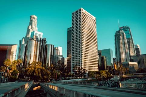 City skyline at golden hour
