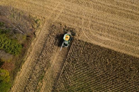 Aerial view of harvested farmland