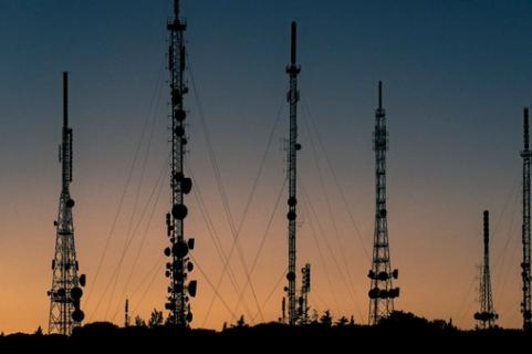 Telecommunications tower against the sky