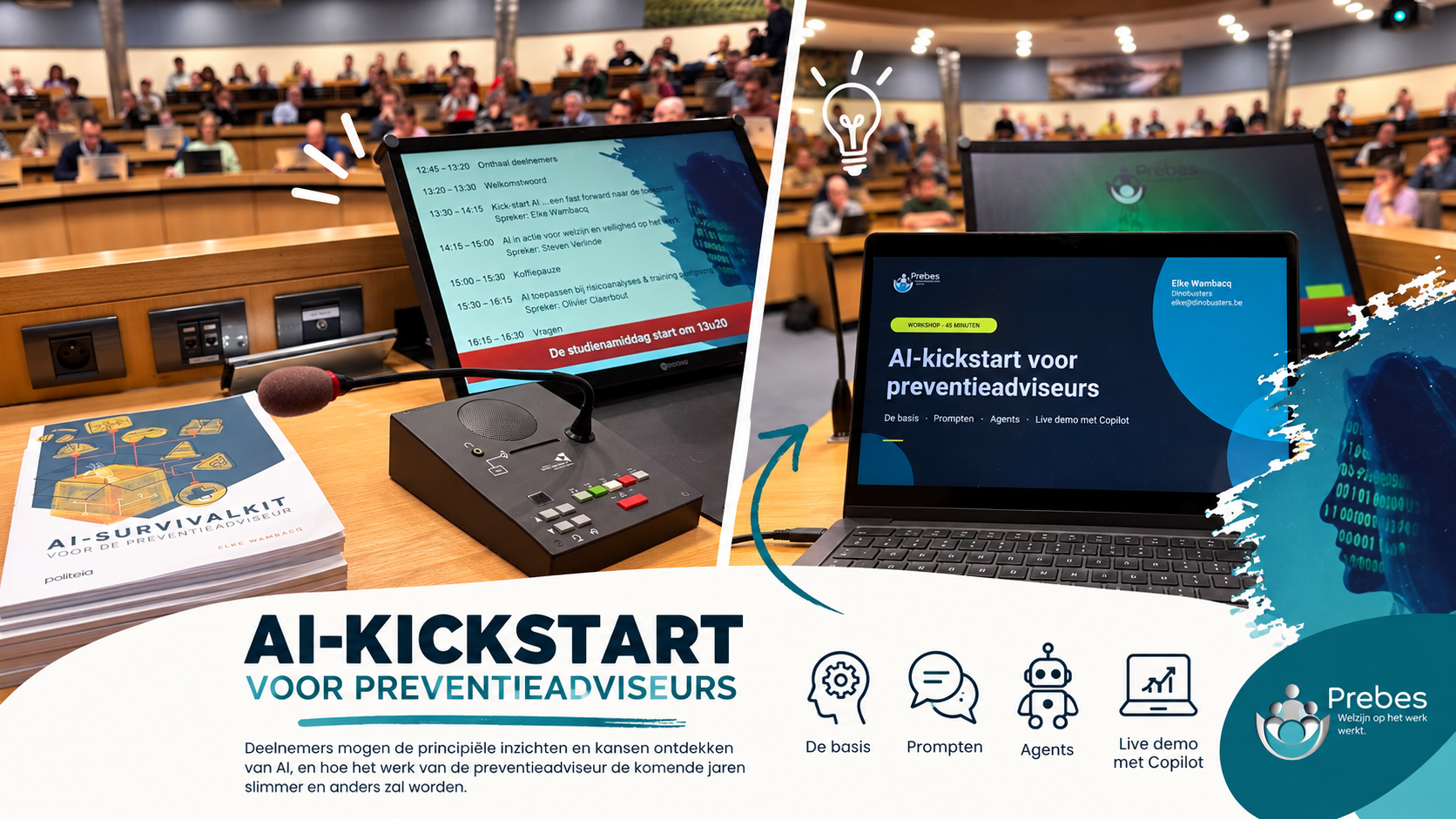 Elke Wambacq tijdens de keynote AI-kickstart voor preventieadviseurs bij Prebes in het Brugse Boeverbos
