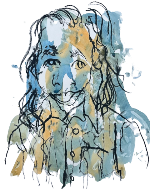 Blind-drawn portrait by Iris Bakker