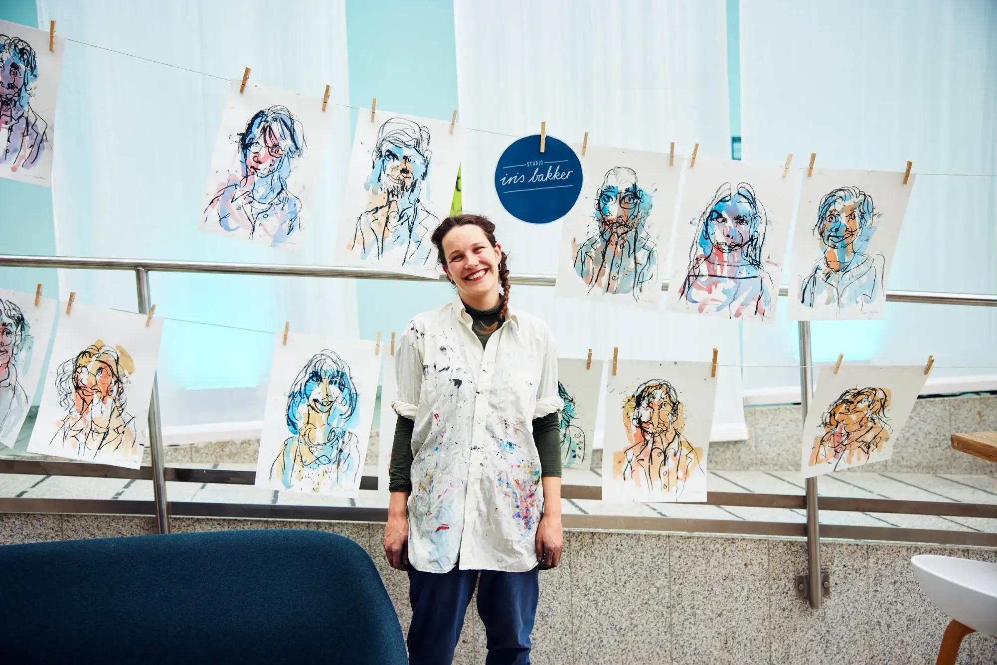 Iris drawing guests at an event
