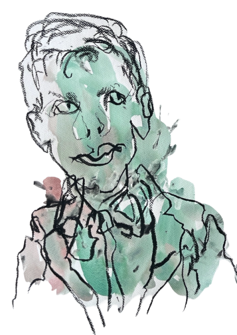 Blind-drawn portrait by Iris Bakker