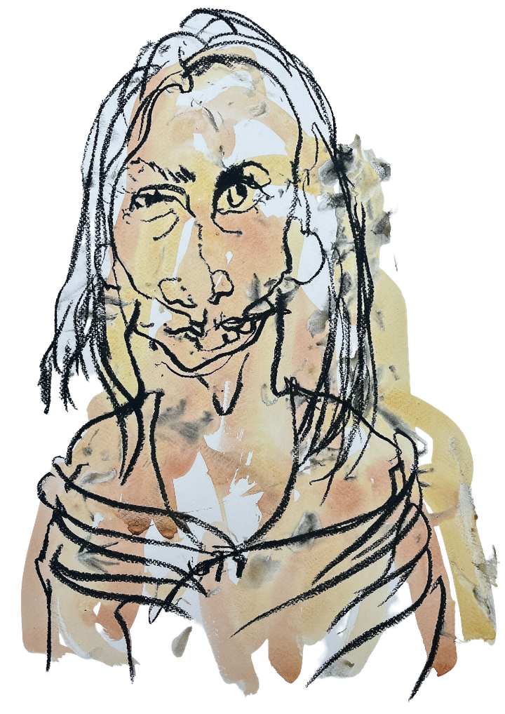 Blind-drawn portrait by Iris Bakker