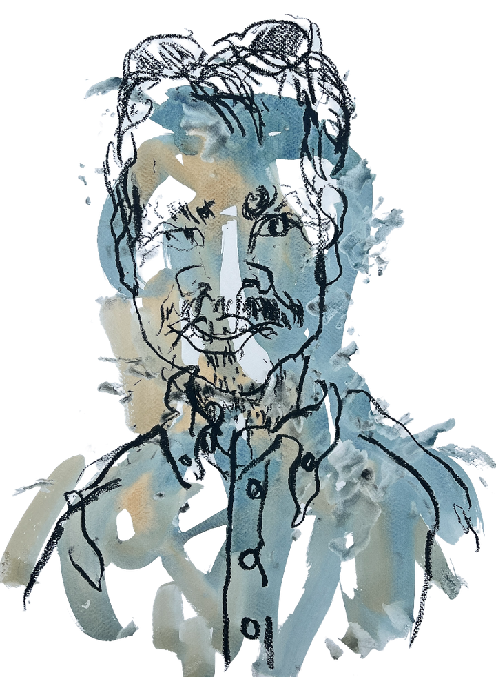 Blind-drawn portrait by Iris Bakker