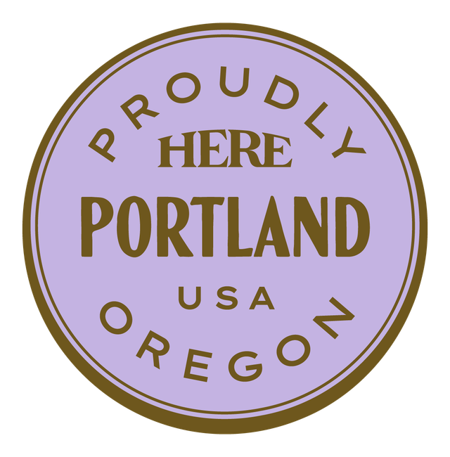 Proudly HERE, Portland, USA — Premium Gold & Bright Purple