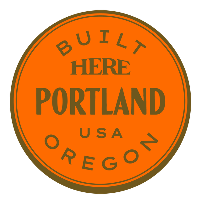 Built HERE, Portland, USA — Premium Gold & Bright Orange