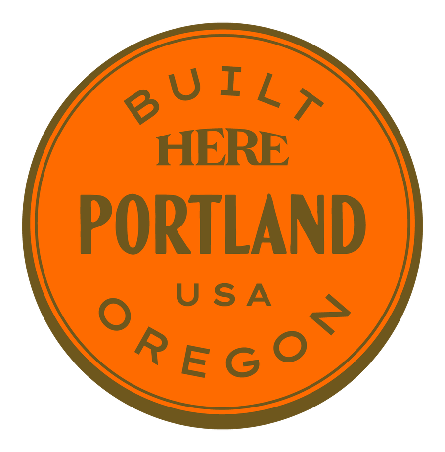 Built HERE, Portland, USA — Premium Gold & Bright Orange