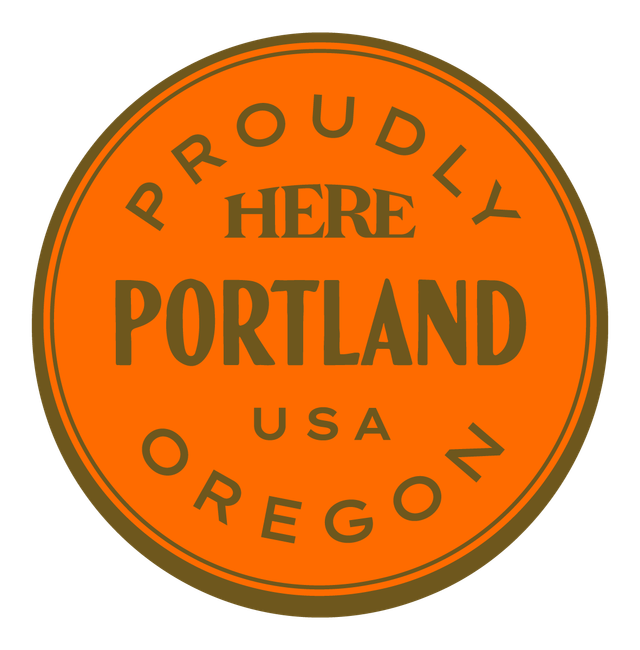 Proudly HERE, Portland, USA — Premium Gold & Bright Orange