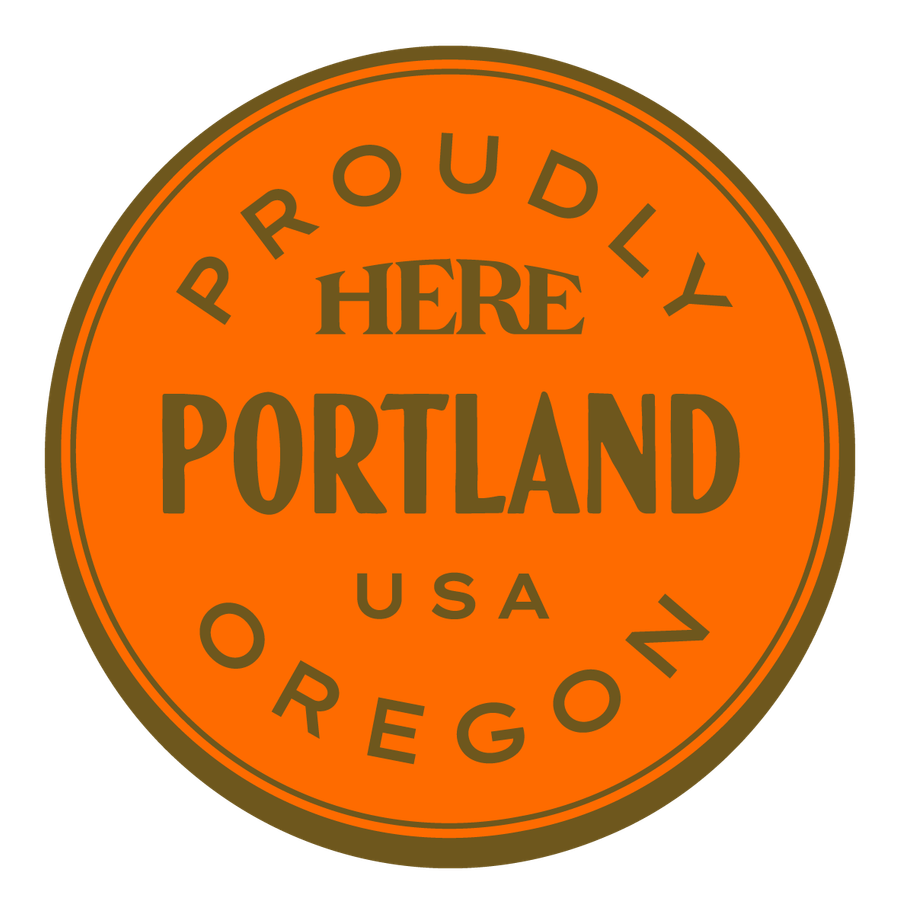 Proudly HERE, Portland, USA — Premium Gold & Bright Orange