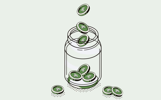 Illustration of gold and green coins, each stamped with the Eddekhar logo, spilling out of a glass savings jar.